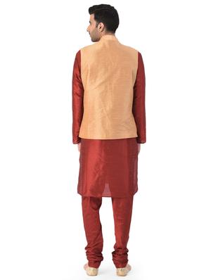 maroon solid kurta pajama ethnic wear set with orange nehru jacket - 17548196 - Standard Image - 3