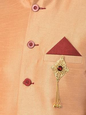maroon solid kurta pajama ethnic wear set with orange nehru jacket - 17548196 - Standard Image - 5