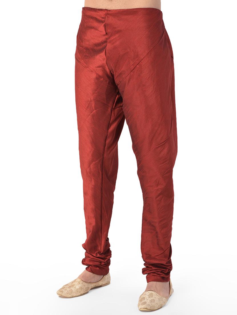 maroon solid kurta pajama ethnic wear set with orange nehru jacket - 17548196 - Zoom Image - 4