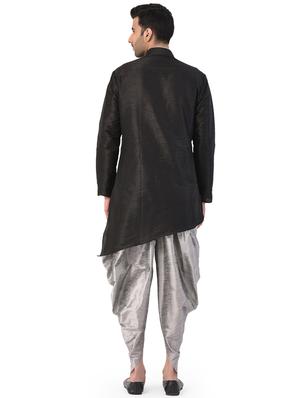 black solid dhoti kurta ethnic wear set - 17548213 - Standard Image - 3