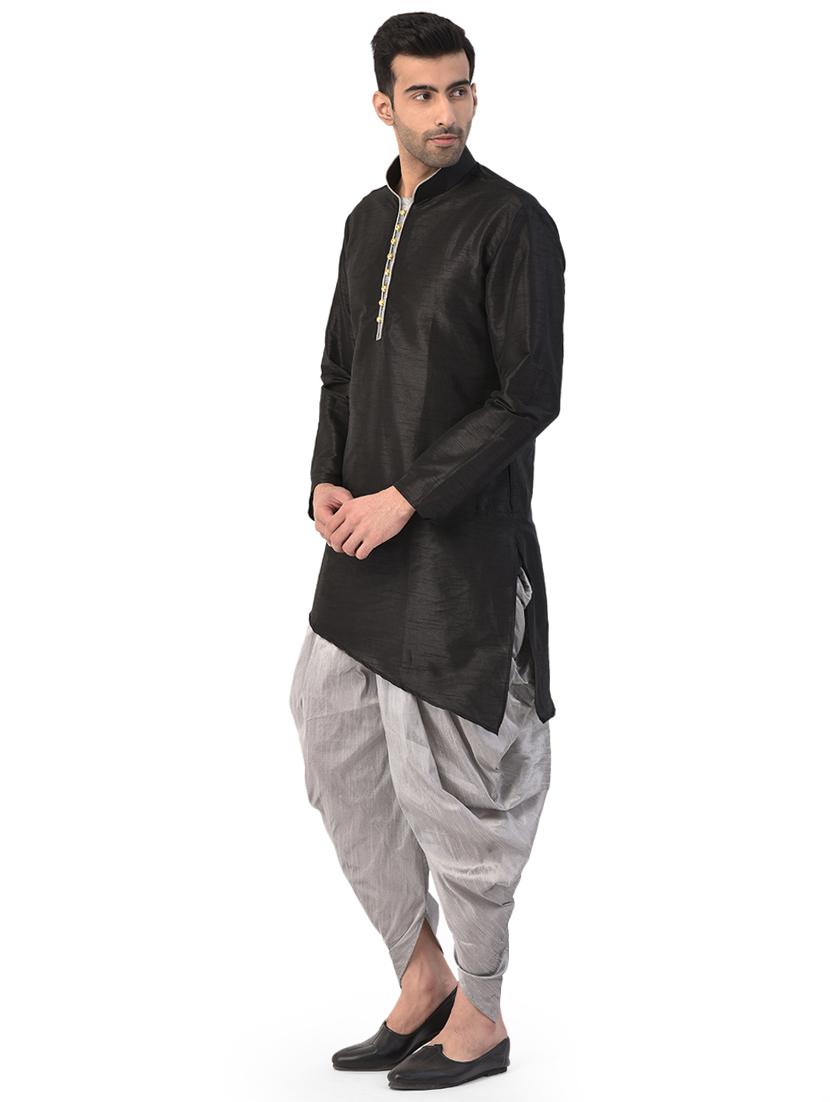 black solid dhoti kurta ethnic wear set - 17548213 - Zoom Image - 2