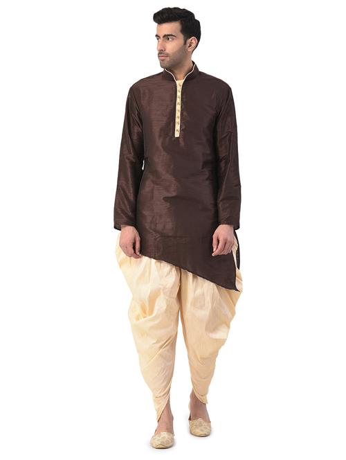 brown solid dhoti kurta ethnic wear set - 17548215 - Standard Image - 1