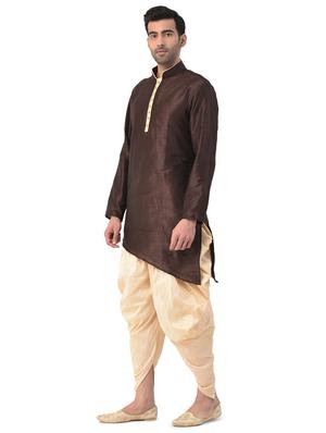 brown solid dhoti kurta ethnic wear set - 17548215 - Standard Image - 2