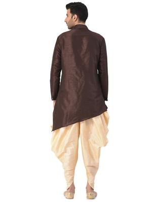 brown solid dhoti kurta ethnic wear set - 17548215 - Standard Image - 3