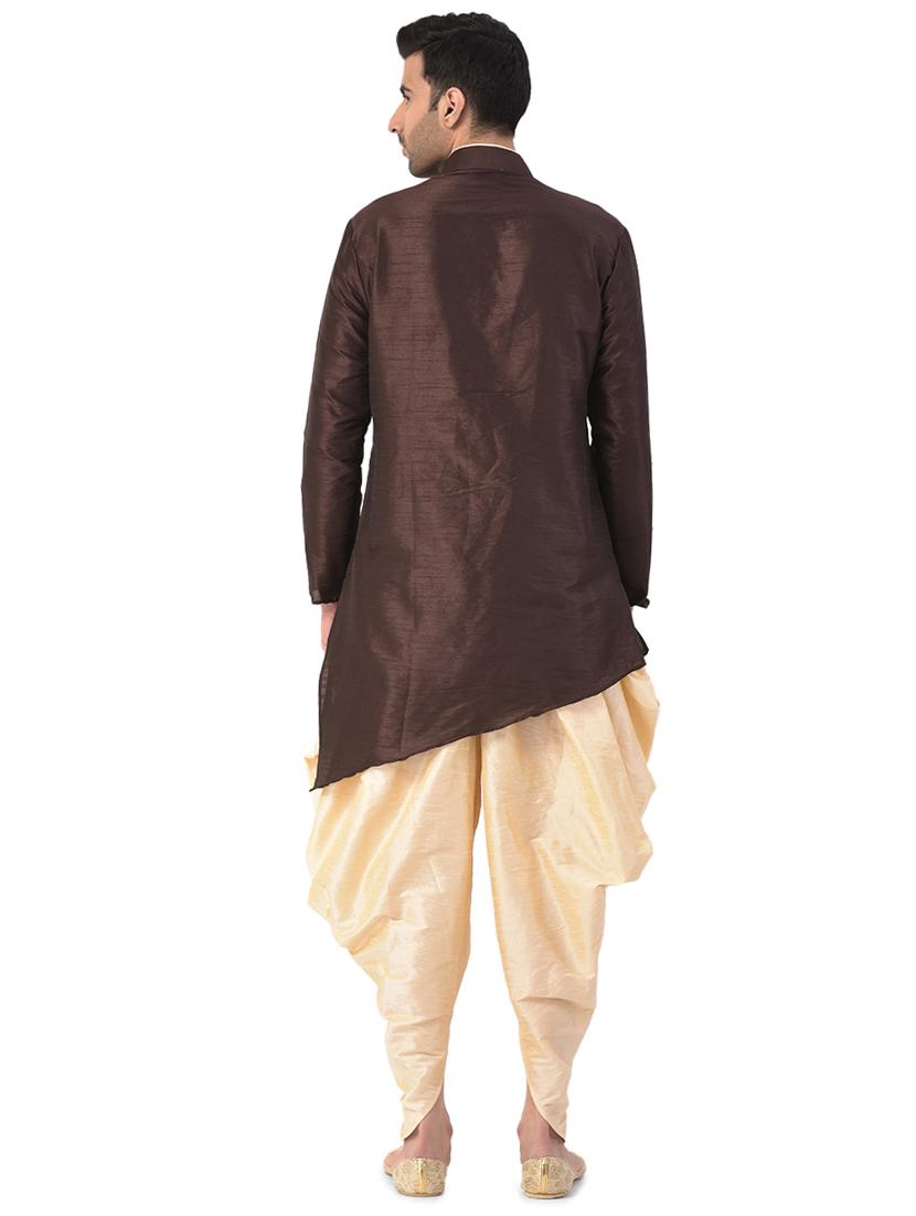 brown solid dhoti kurta ethnic wear set - 17548215 - Zoom Image - 3