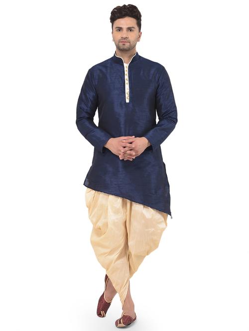 navy blue solid kurta dhoti ethnic wear set - 17548223 - Standard Image - 1