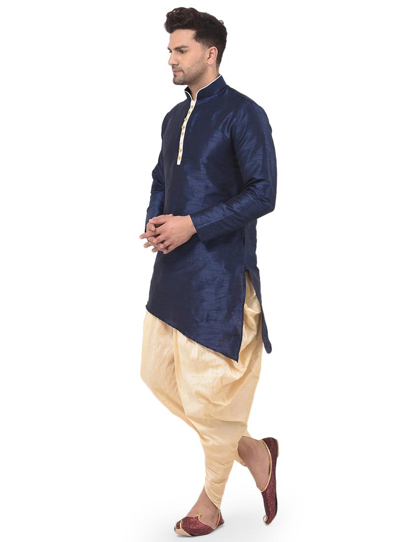 navy blue solid kurta dhoti ethnic wear set - 17548223 - Zoom Image - 2