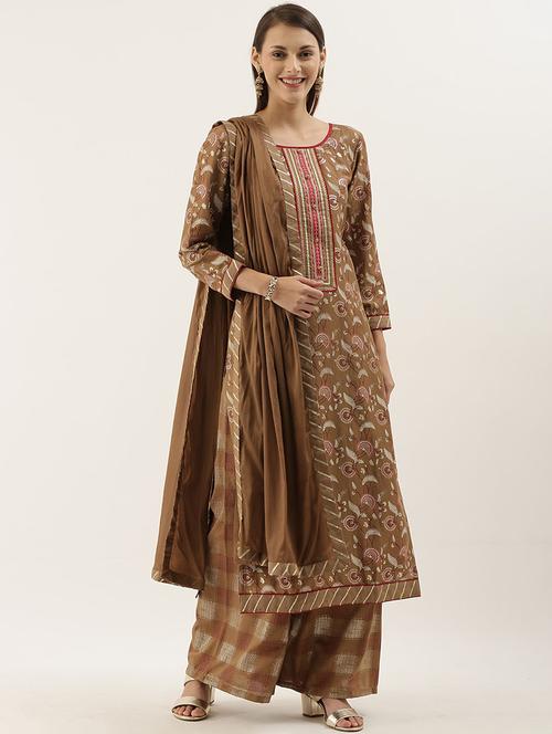 floral print palazzo unstitched suit - 17548838 - Standard Image - 1