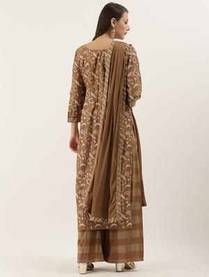 floral print palazzo unstitched suit - 17548838 - Standard Image - 3