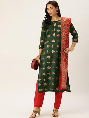 green silk straight pant suits unstitched suit - 17548842 - Standard Image - 4