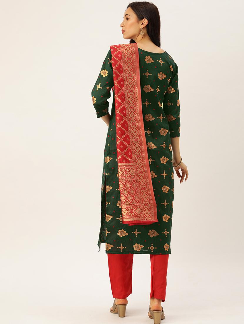 green silk straight pant suits unstitched suit - 17548842 - Zoom Image - 3