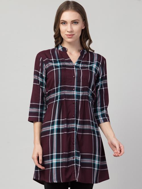 maroon rayon regular tunic - 17548886 - Standard Image - 1