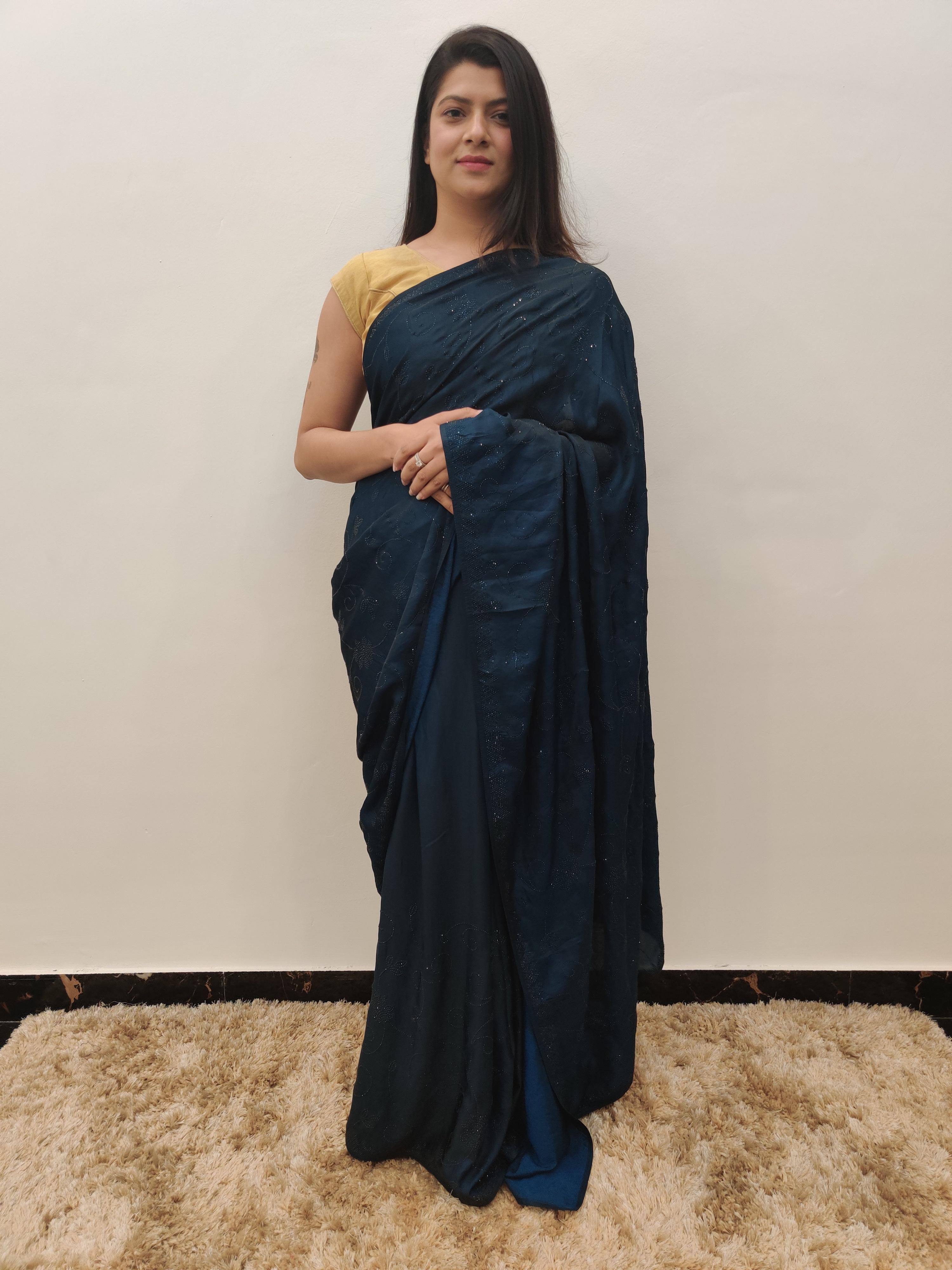 blue crepe silk saree - 17548895 - Zoom Image - 1