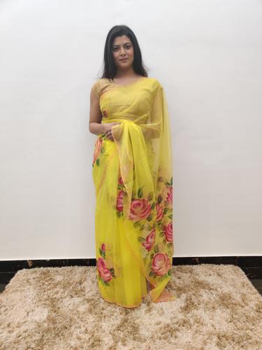 organza hand print saree - 17548924 - Standard Image - 1