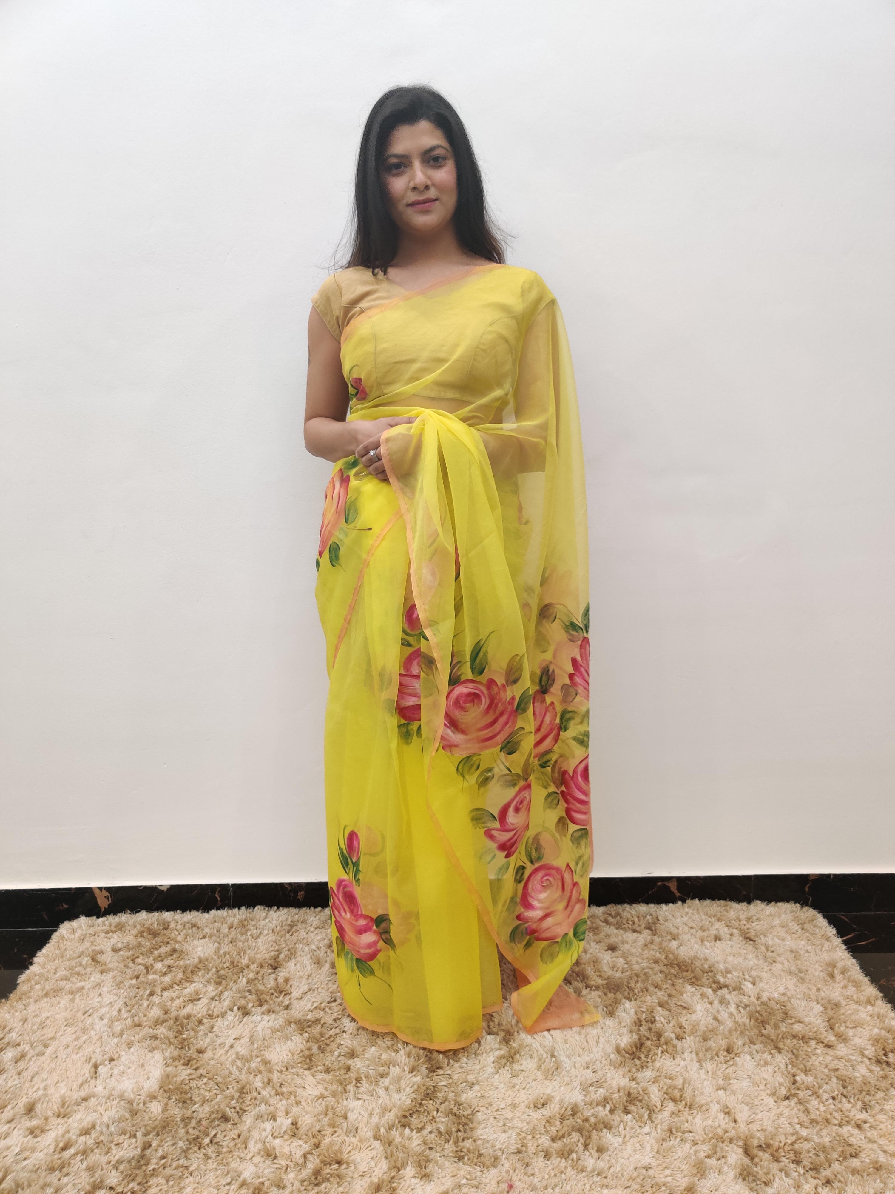 organza hand print saree - 17548924 - Zoom Image - 1