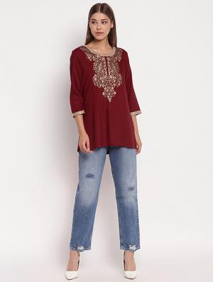 gold print straight kurti - 17548997 - Standard Image - 4