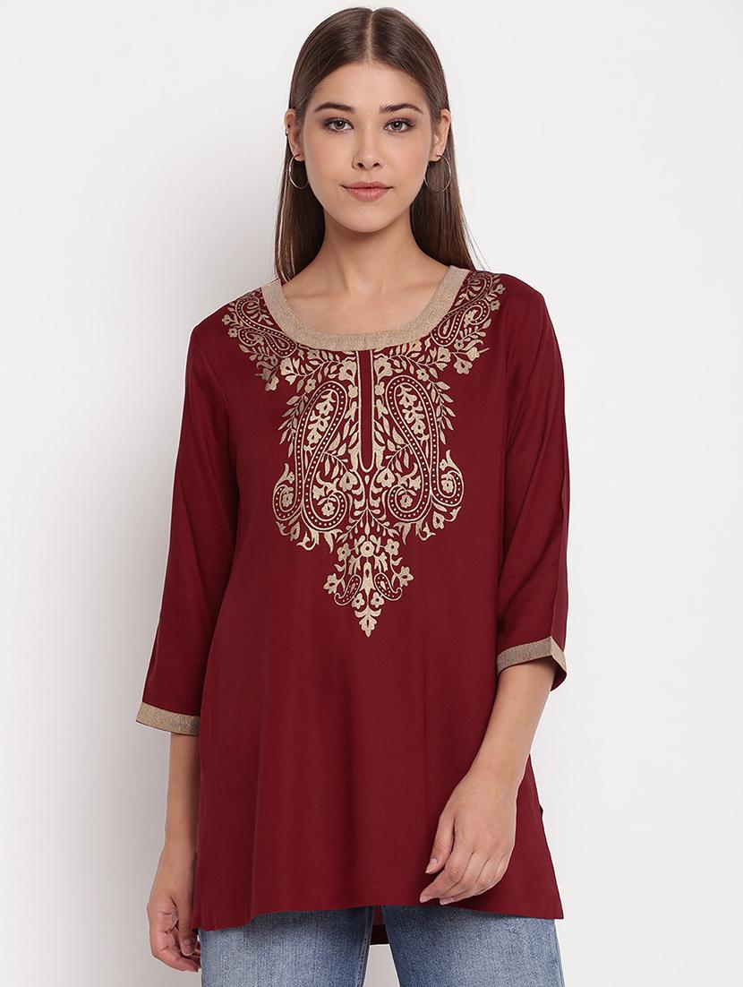 gold print straight kurti - 17548997 - Zoom Image - 1