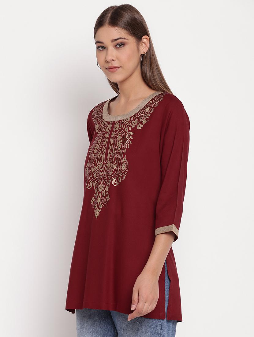 gold print straight kurti - 17548997 - Zoom Image - 2