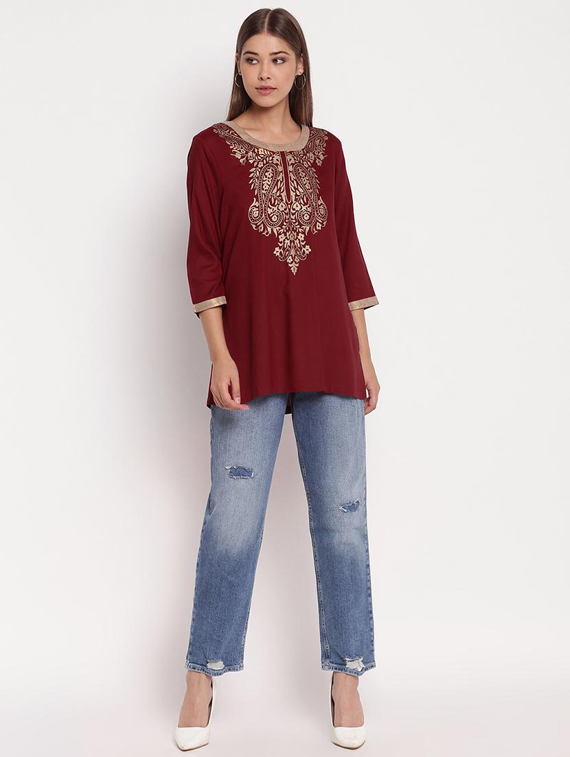 gold print straight kurti - 17548997 - Zoom Image - 4