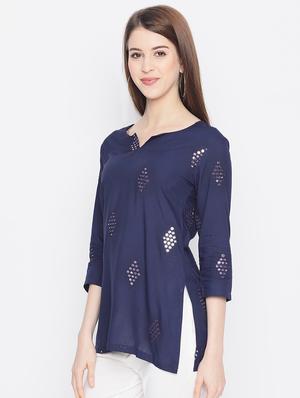 mirror work straight kurti - 17548999 - Standard Image - 2