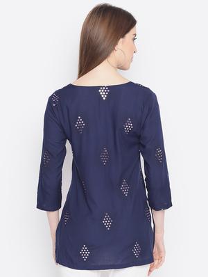 mirror work straight kurti - 17548999 - Standard Image - 3