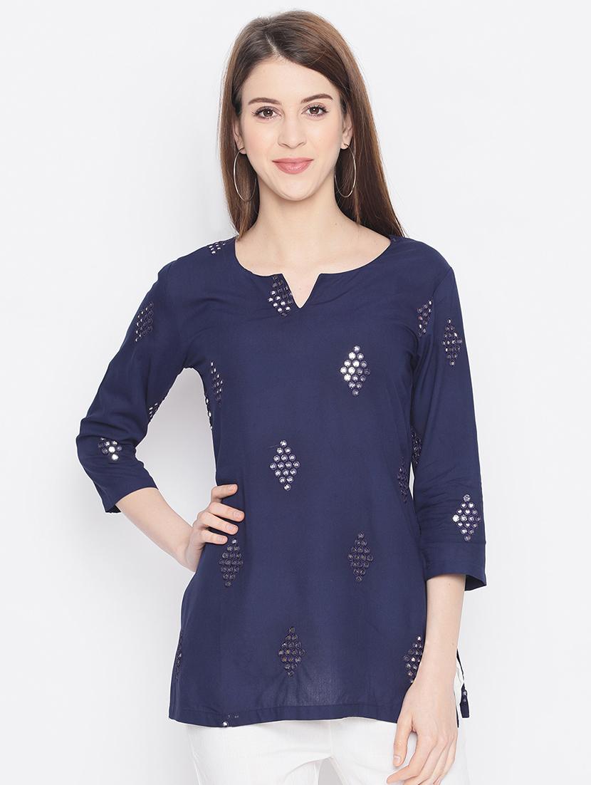 mirror work straight kurti - 17548999 - Zoom Image - 1