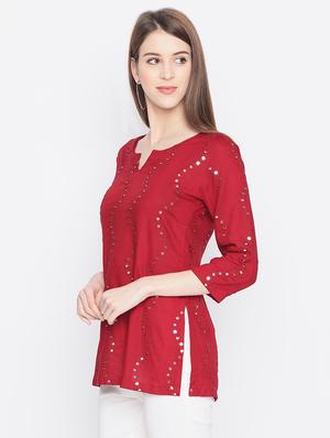 mirror work straight kurti - 17549000 - Standard Image - 2