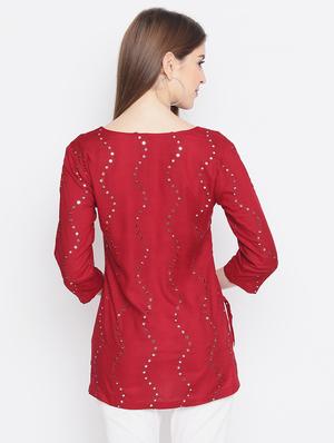 mirror work straight kurti - 17549000 - Standard Image - 3