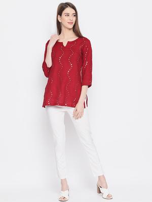 mirror work straight kurti - 17549000 - Standard Image - 4