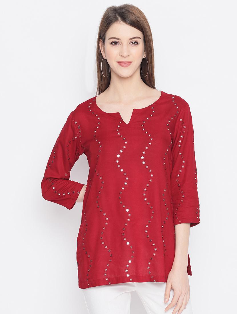 mirror work straight kurti - 17549000 - Zoom Image - 1