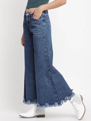 frayed hem wide leg jeans - 17549053 - Standard Image - 2