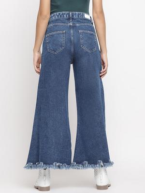 frayed hem wide leg jeans - 17549053 - Standard Image - 3