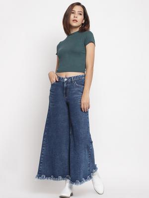 frayed hem wide leg jeans - 17549053 - Standard Image - 4