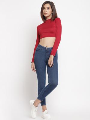 high rise solid jeans - 17549062 - Standard Image - 4