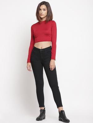 high rise solid jeans - 17549067 - Standard Image - 4