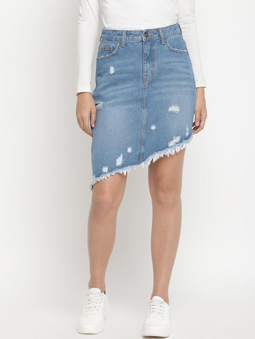 frayed hem denim asymmetric skirt - 17549092 - Standard Image - 1