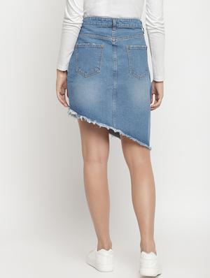 frayed hem denim asymmetric skirt - 17549092 - Standard Image - 3