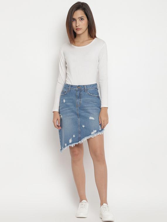 frayed hem denim asymmetric skirt - 17549092 - Zoom Image - 4