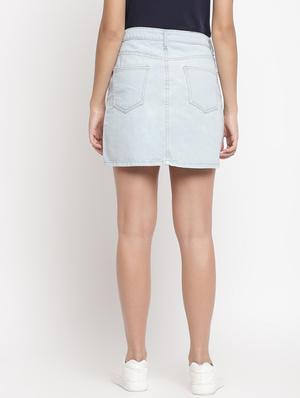 frayed hem denim asymmetric skirt - 17549093 - Standard Image - 3