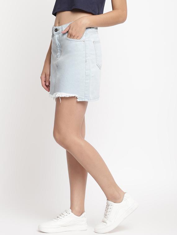 frayed hem denim asymmetric skirt - 17549093 - Zoom Image - 2