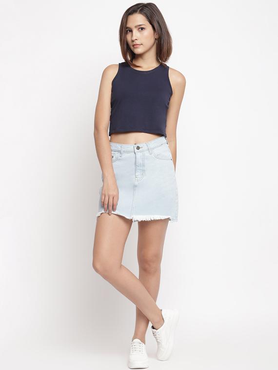 frayed hem denim asymmetric skirt - 17549093 - Zoom Image - 4