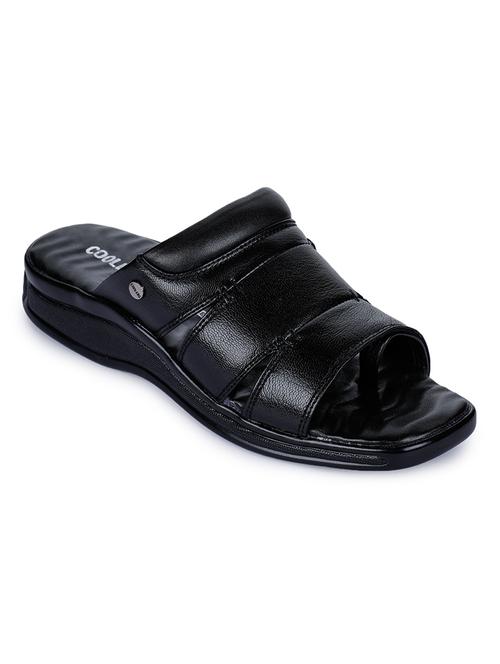 black leather slip on slippers - 17549097 - Standard Image - 1