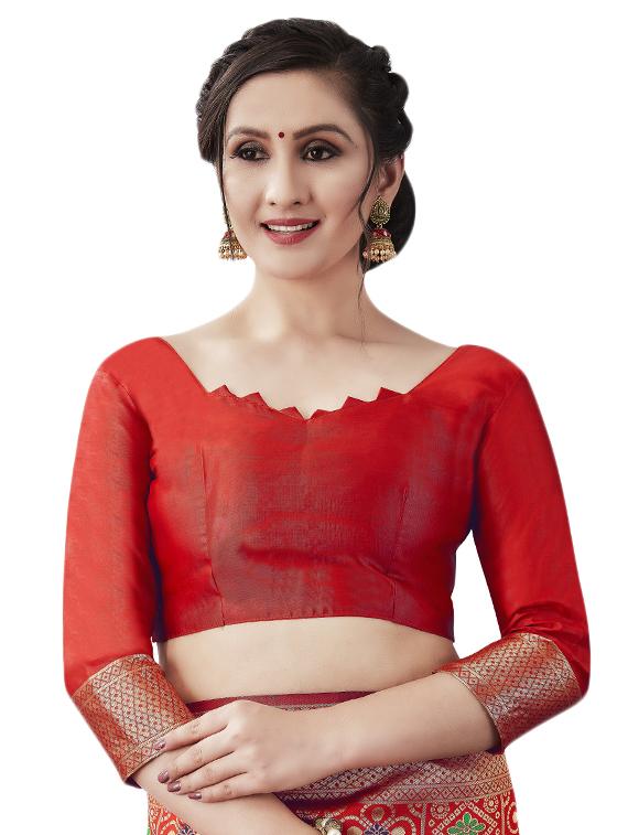 jacquard woven saree with blouse - 17549205 - Zoom Image - 3