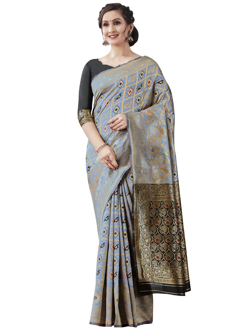 jacquard woven saree with blouse - 17549209 - Zoom Image - 1