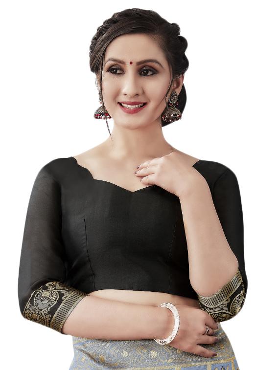 jacquard woven saree with blouse - 17549209 - Zoom Image - 3