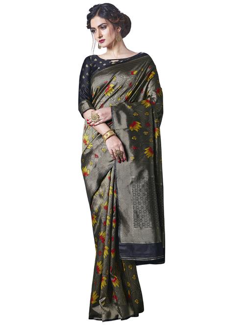 floral woven saree with blouse - 17549251 - Standard Image - 1