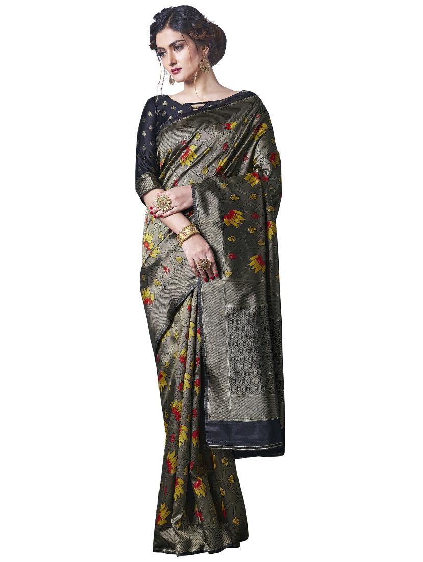 floral woven saree with blouse - 17549251 - Zoom Image - 1