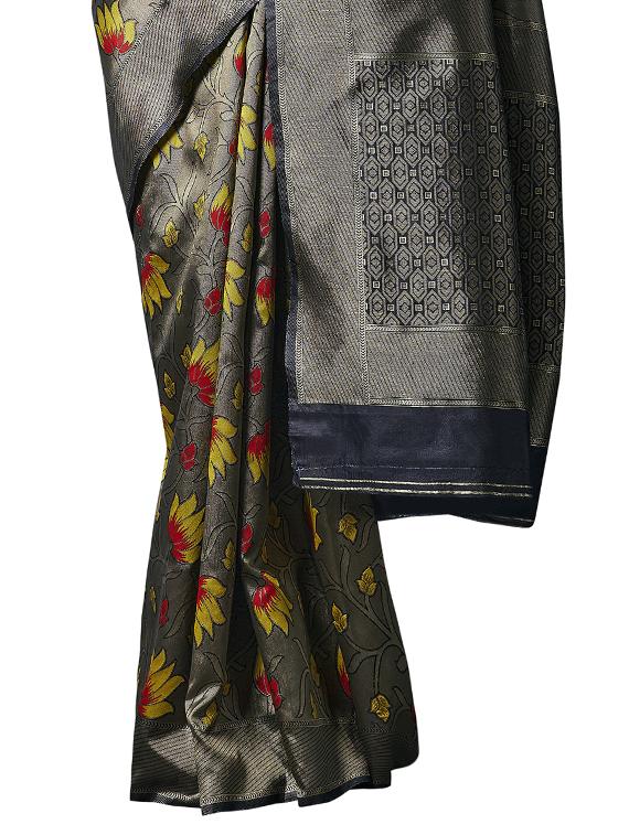 floral woven saree with blouse - 17549251 - Zoom Image - 4
