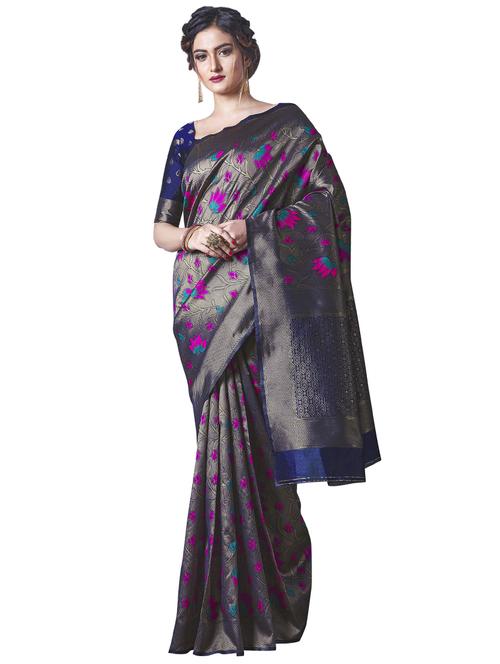 floral woven saree with blouse - 17549252 - Standard Image - 1