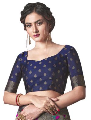 floral woven saree with blouse - 17549252 - Standard Image - 3